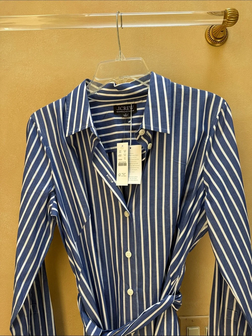 J. Crew Blue and White Vertical Stripe Shirt Dress - Picture 2 of 3